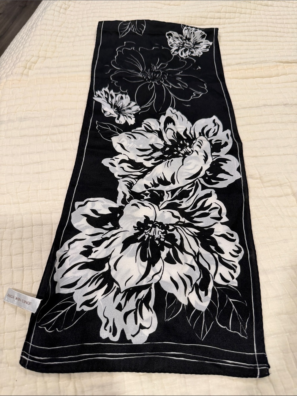Jones New York Black and White Floral Silk Scarf